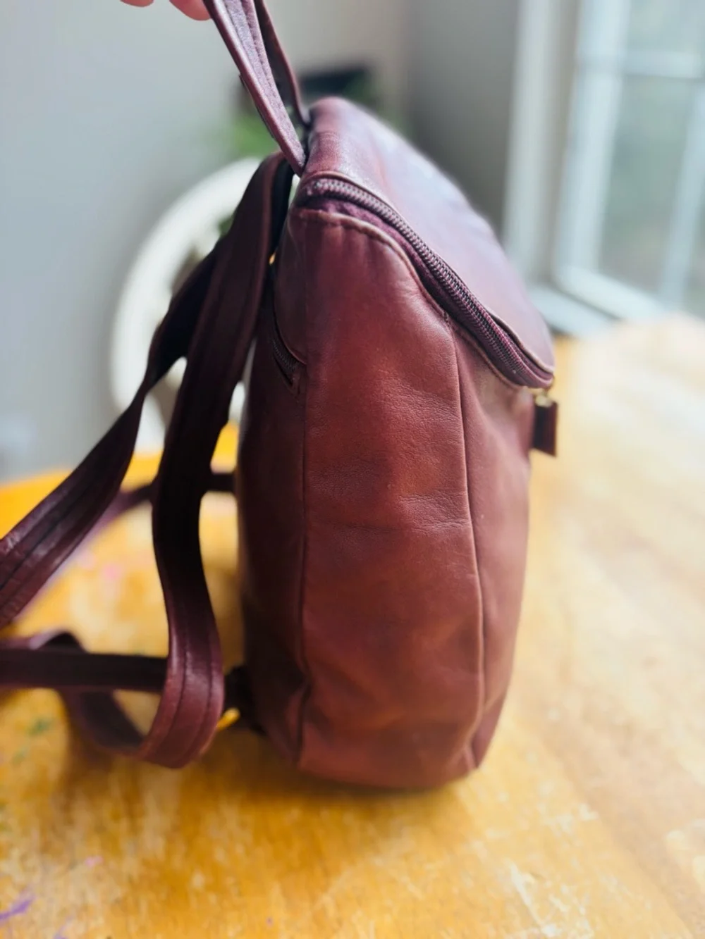 Tiganello Smooth Leather Backpack in Dark Brown with Gold Accent